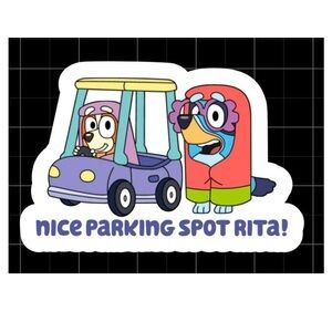 Bluey parking grannies queen waterproof vinyl sticker
